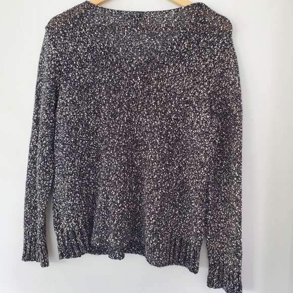 EILEEN FISHER M Tweed Knit LS Sweater Black White Italian Cotton Yarn Casual - Picture 8 of 13